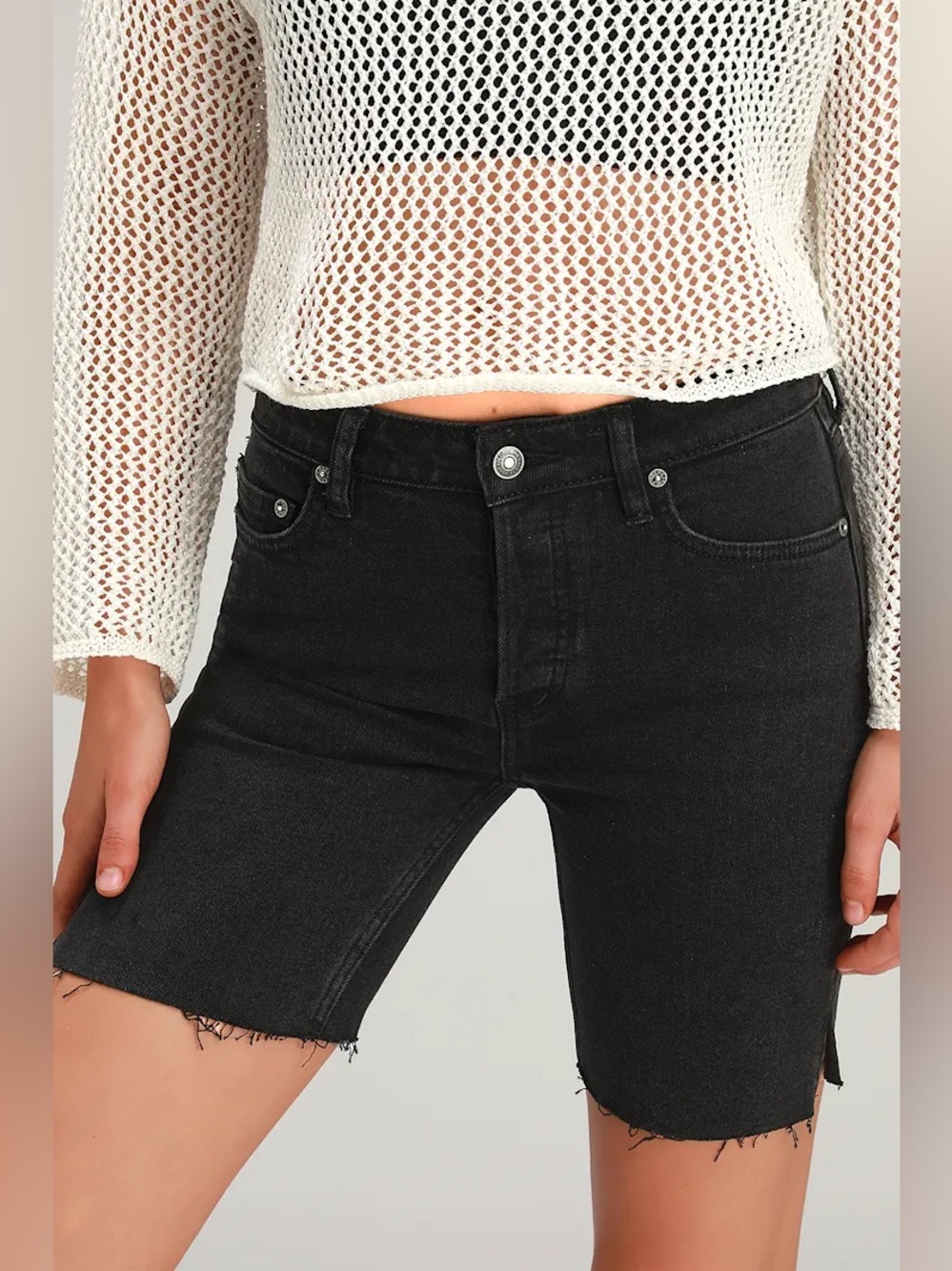 Free People We The Free Black Raw-Hem Bermuda Shorts